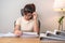 Asian woman having Tired and Stressed while working, female businesswoman having headache and Migraine at office, Exhausted woman