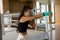 Asian woman kick boxer ready punching for exercise at gym