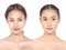 Asian Woman before and after make up hair style. no retouch,