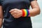 Asian woman with rainbow flag, LGBT symbol rights and gender equality, LGBT Pride Month in June, LGBTQ, LGBTI, LGBTQA, LGBTQIA