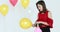 Asian woman in red shirt using balloon pump.