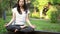 Asian woman relax meditation routine wellbeing at home garden