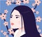 Asian Woman with sakura. Japanese Female face. Beautiful Girl vector illustration