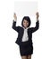 Asian woman showing blank billboard sign banner