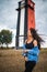 Asian woman sightseeing lighthouse seascape in europe travel outdoor recreation lifestyle concept.