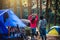 Asian woman travel nature camping on the Mountain see the lake in the mist at morning sunrise at Pang Ung , Mae Hong Son province