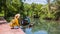 Asian woman travel nature. Travel relax.a boat photo. Sitting watching the beautiful nature at tha pom-klong-song-nam. Krabi, in