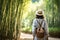 asian woman walking at Bamboo Forest. AI Generated