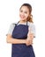 Asian Woman Wearing Apron Showing Thumbs up.