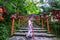 Asian woman wearing japanese traditional kimono at Kifune Shrine in Kyoto, Japan