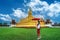 Asian woman wearing laos traditional at Phra that luang in Vientiane, Laos