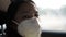 Asian Woman Wearing Pollution Protection Mask Unhealthy Air