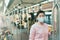 Asian woman wearing protection mask standing in underground train