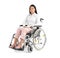 Asian woman in wheelchair on white background