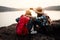 Asian women backpack on the park journey and traveling on holiday