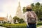 Asian women backpacker travel Wat Arun temple
