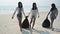 Asian women garbage collection on the beach. Save the environment.  Relax and recreation