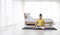 Asian women meditate while practicing yoga, independent concepts