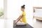 Asian women meditate while practicing yoga, independent concepts, relaxing women `s