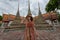 Asian women tourist traveling at Wat Po, Bangkok, Thailand, Traveler and Journey trip concept