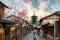 Asian women wearing traditional japanese kimono in Yasaka Pagoda