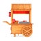Asian Wooden Street Food Meatball Noodle Cart with Chairs. 3d Rendering