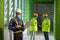 Asian worker under inspection and checking production process on factory station by wearing safety mask to protect for pollution