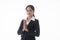 Asian young confident and successful business  woman greeting and respectful with Thai culture on isolated white background