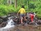 An Asian young girl is playing at waterpark forest in Cipadayungan, Sumedang city, Indonesia