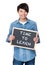 Asian young man with chalkboard showing phrase of time to learn