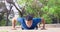 Asian young  man doing push up exercise