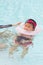 Asian young mother and cute eight month baby enjoying swimming p