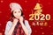 Asian young woman  celebrating for chinese new year. chinese text happy new year 2020