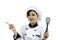 Asian Young woman chef cook on white