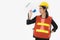 Asian young woman engineers Orange reflective safety vest for working safety and Yellow Safety helmet Standing and holding a