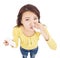 Asian young woman having runny nose with tissues