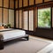 Asian Zen Bedroom: A tranquil bedroom with a low platform bed, bamboo blinds, and soft ambient lighting4, Generative AI