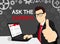 Ask the expert vector icon. Man in suit showing like gesture on grey background illustration. Worker and laptop with