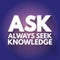 ASK - Always Seek Knowledge acronym, education business concept background