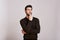 Asking himself. Closeup portrait of handsome man thinking deeply with hand on chin looking upwards, isolated over white