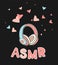 ASMR headphones  isolated logo, icon. Autonomous sensory meridian response illustration. Pink earphones and hearts