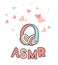 ASMR headphones  isolated logo, icon. Autonomous sensory meridian response illustration. Pink earphones and hearts