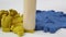 Asmr. kinetic sand in shades of blue and yellow, kneads wooden crushers