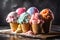 Asorted of ice cream scoops with cones. Colorful set of ice cream scoops of different flavours.