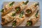 Asparagus baked in puff pastry with ham and cheese