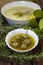 Asparagus creamy soup and artichoke hearths