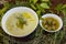 Asparagus creamy soup and artichoke hearths