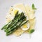 Asparagus and egg salad on aged cheddar