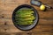 Asparagus plate above top view on table