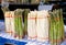 Asparagus for sale at market stall in Bavaria Germany